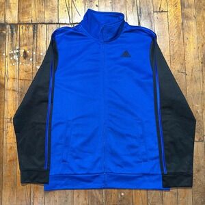 adidas Track Jacket Boys XL Blue Black 3 Stripe Long Sleeve Full Zip Athletic
